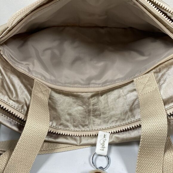 Kipling Cyrene Carry On Travel Bag Crossbody Double Handle Sparkly Gold With Tag - Picture 11 of 16